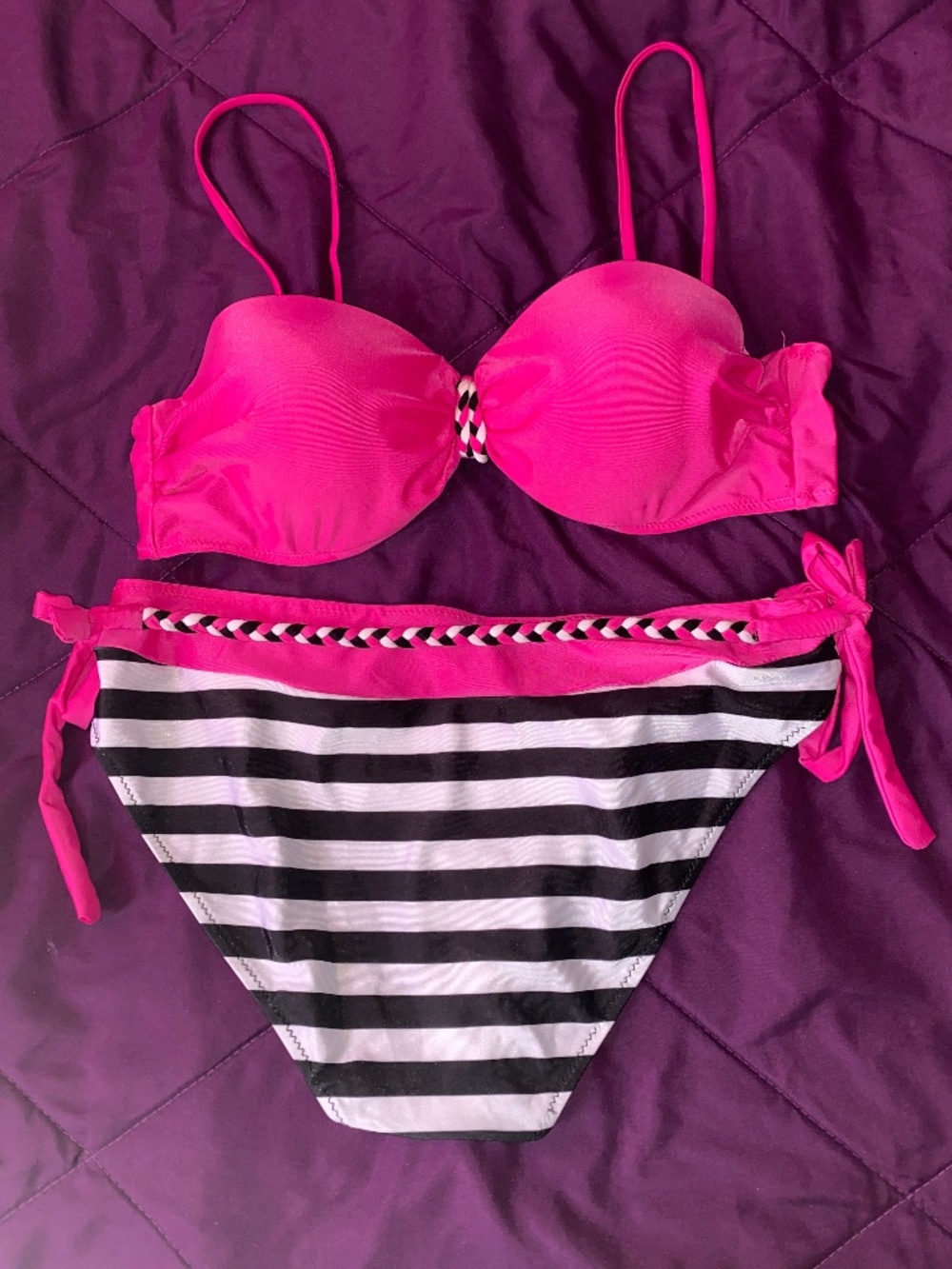 PINK, BLACK AND WHITE BIKINI SET